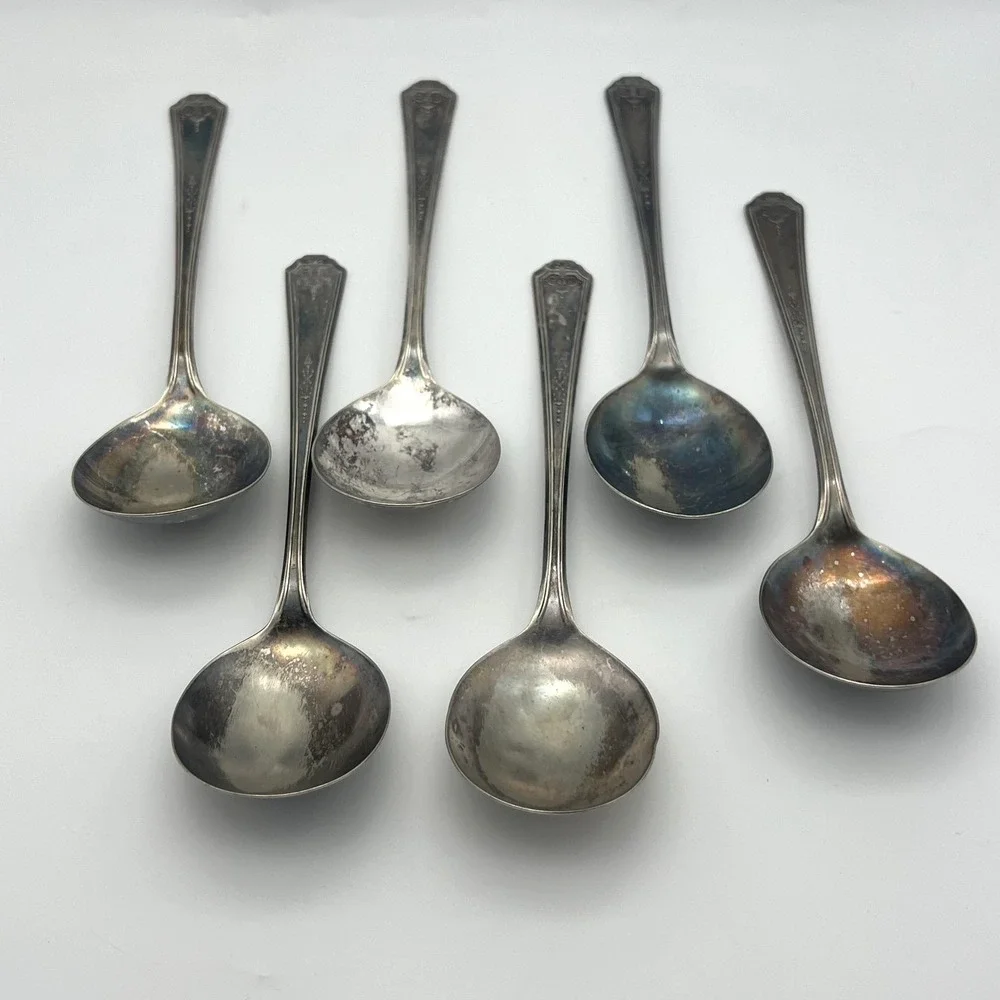 Oneida‎ Community Tudor Silver Plated 6 Spoon Set Queen Bess Vintage Tarnished